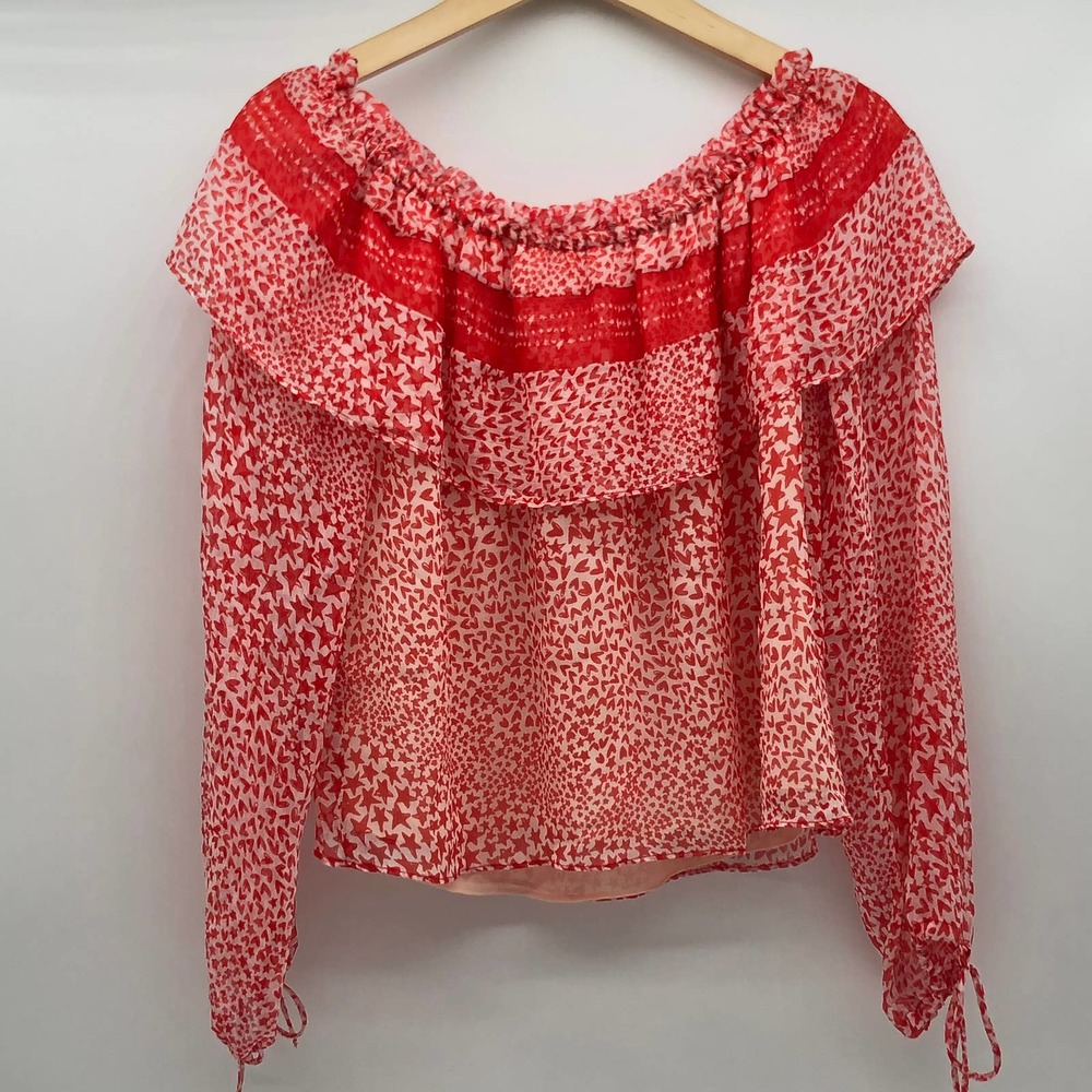 warm‎ Silk Tie Sleeve Red Off the Shoulder Blouse